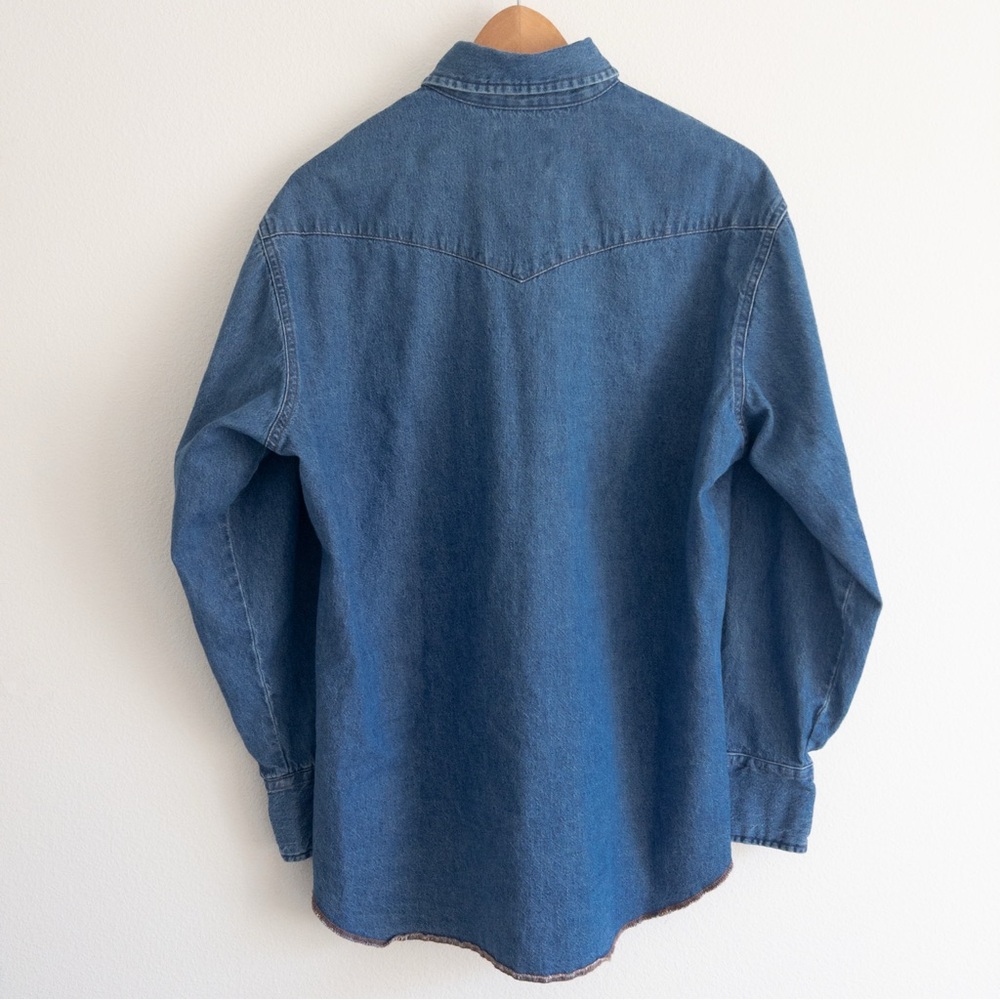 VTG Wrangler Mens Denim Western Shirt Cowboy Rodeo Pearl Snap Long Sleeves - Picture 2 of 14